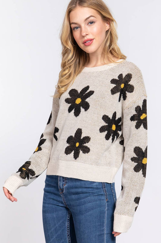 Daisy Flower Jacquard Spring Sweater