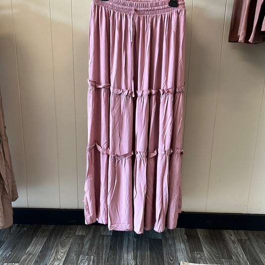 WOVEN DRAWSTRING TIERED RUFFLE MAXI SKIRT