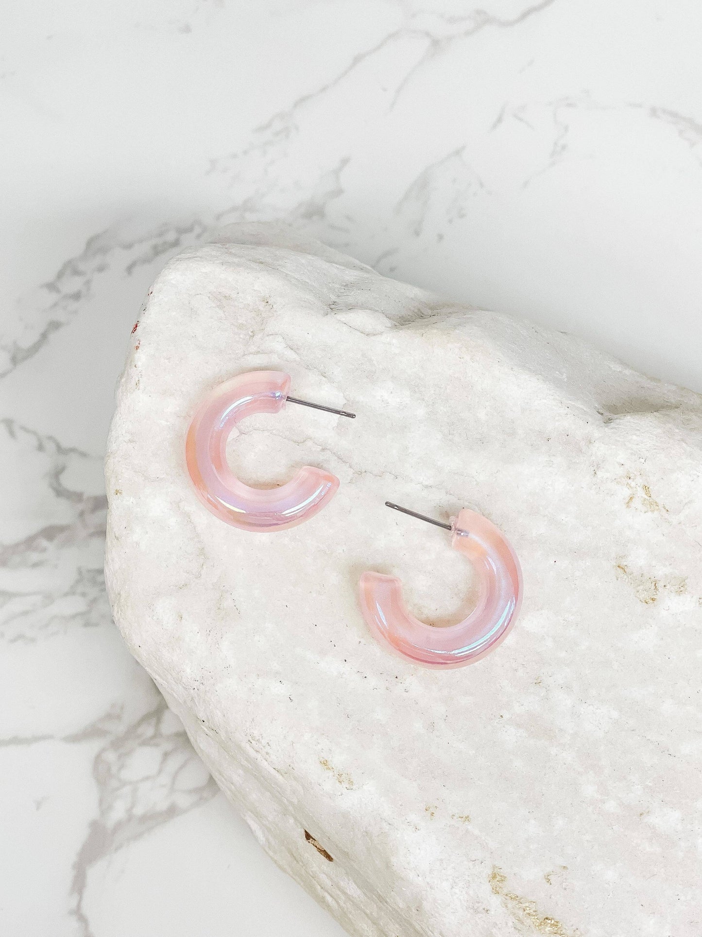 Pearlescent Mini Acrylic Hoops - Light Pink