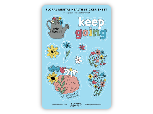 Floral Mental Health Sticker Sheet | Mental Health Stickers