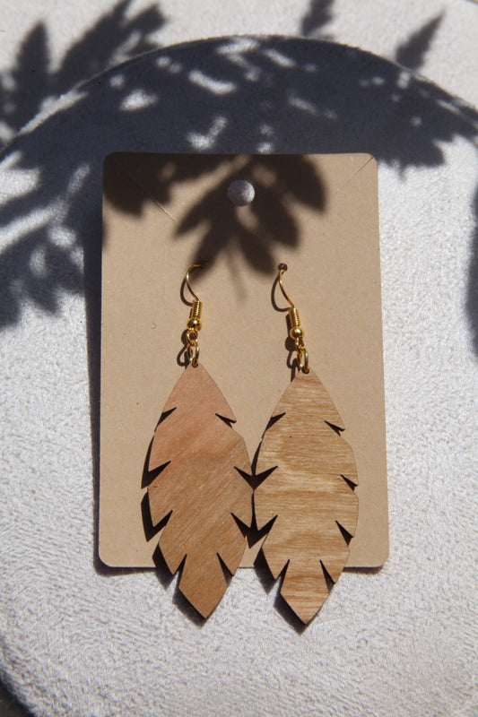 Thin Feather Wooden Earrings